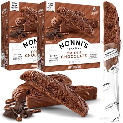 Nonni&#39;s Triple Chocolate Biscotti Italian Cookies - 2 Boxes Triple Chocolate Italian Biscotti Cookies w/Dark Chocolate - Biscotti Individually Wrapped Cookies - Kosher Chocolate Coffee Cookie 6.88 oz