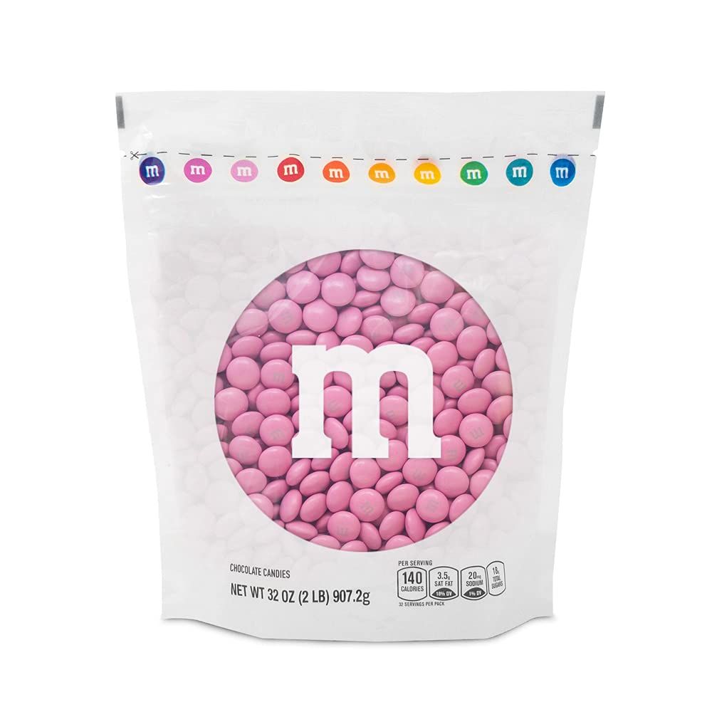 M&amp;MS Pink Milk Chocolate Candy, 2lbs of M&amp;M&#39;S in Resealable Pack for Candy Bars, Birthdays, Baby Showers, Gender Reveals, It&#39;s A Girl, Dessert Tables &amp; DIY Party Favors
