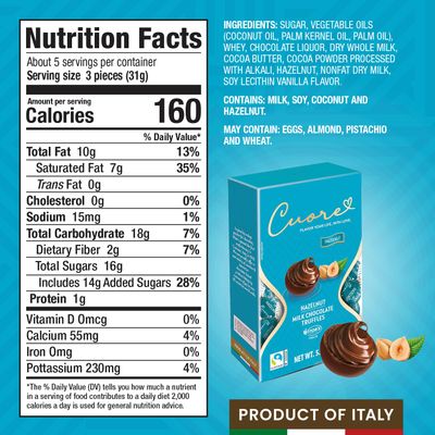 Witor's Chocolates, Cuore Chocolate Truffles with Creamy Filling, Italian Truffles, Made in Italy, Perfect for Gifting (5.11 oz, Hazlenut)