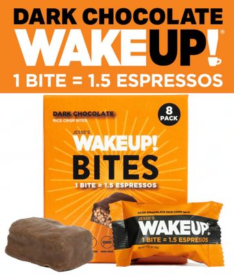 WAKE UP! Caffeinated Chocolate Protein Bites - Gluten Free, Vegan, 175mg Caffeine (1 Bite = 1.5 Espressos) - Boosts Focus and Clarity - Kosher Ingredients - 8 Pack