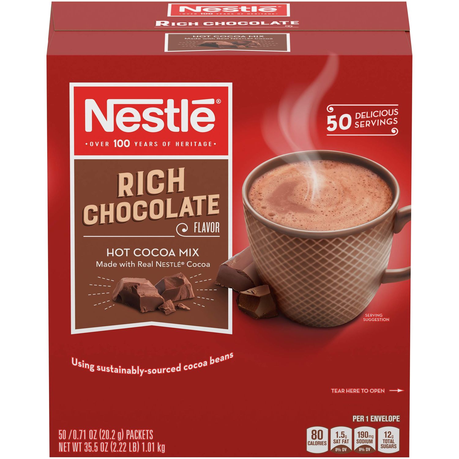 Nestle Hot Chocolate Packets, Hot Cocoa Mix, Rich Chocolate Flavor, Made with Real Cocoa, 0.71 oz, Bulk Pack (50 Count)