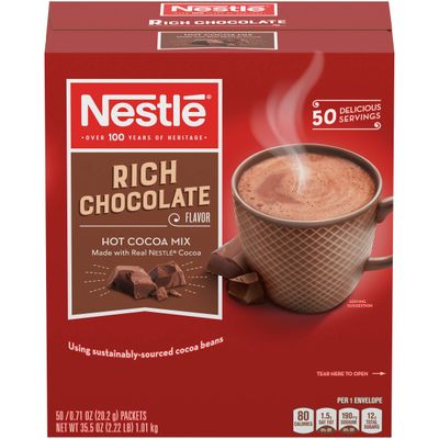 Nestle Hot Chocolate Packets, Hot Cocoa Mix, Rich Chocolate Flavor, Made with Real Cocoa, 0.71 oz, Bulk Pack (50 Count)