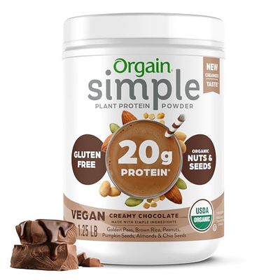 Orgain Organic Simple Vegan Protein Powder, Chocolate - 20g Plant Based Protein, With less Ingredients, No Artificial Sweeteners, Gluten Free, No Lactose Ingredients, 1.25 lb (Packaging May Vary)
