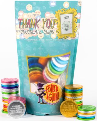 Foiled Again! Chocolate Thank You Coins - Belgian Milk Chocolate - Assorted Thank You Designs - Gift-Ready Packaging - Appreciation Gift - 1 pound