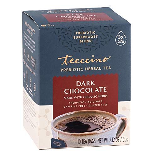 Teeccino Dark Chocolate - Prebiotic SuperBoost Herbal Tea - Support Your Probiotics with Prebiotics For Good Gut Health and Regularity, Digestive Chocolate Tea, 10 Tea Bags