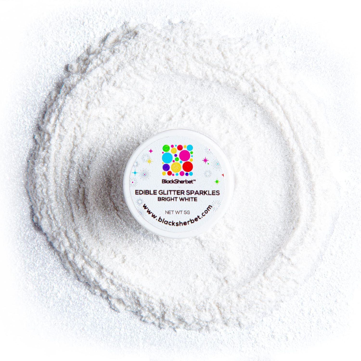 Blacksherbet Bright White Edible Glitter for Drinks 5 Grams | KOSHER Certified | Drink Glitter and Dust for Cakes, Strawberries, Cupcakes, Chocolate &amp; Cake Pops