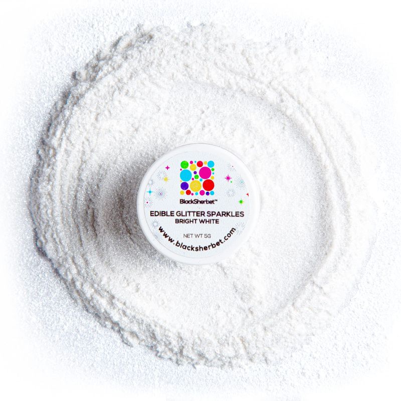 Blacksherbet Bright White Edible Glitter for Drinks 5 Grams | KOSHER Certified | Drink Glitter and Dust for Cakes, Strawberries, Cupcakes, Chocolate &amp; Cake Pops