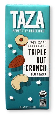 Taza Chocolate Organic Smooth &amp; Crunchy Bars 70% Stone Ground, Triple Nut Crunch 2.5 Ounces (10 Count), Vegan