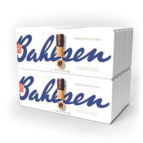 Bahlsen Waffeletten Dark Chocolate Dipped Cookies (12 boxes) - Delicate wafer rolls dipped in rich dark European chocolate - 3.5 oz boxes