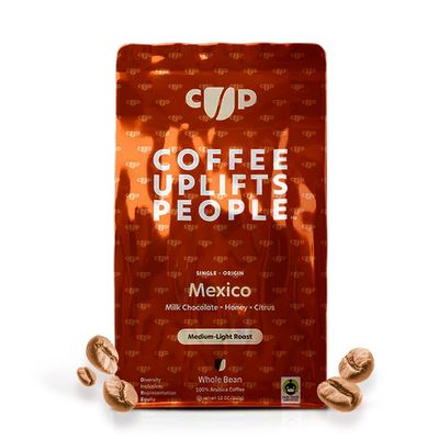Coffee Uplifts People Mexican Coffee - Whole Bean Medium Light Roast - Single Origin, Specialty Grade Coffee Beans, 100% Arabica Coffee, Fair Trade - Milk Chocolate, Honey &amp; Citrus Notes - 12oz