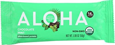 Aloha Organic Chocolate Mint Protein Bars, 14g Plant-Based Protein, USDA Certified Organic, Gluten Free &amp; Non-GMO, 56 Gm (Pack of 12)