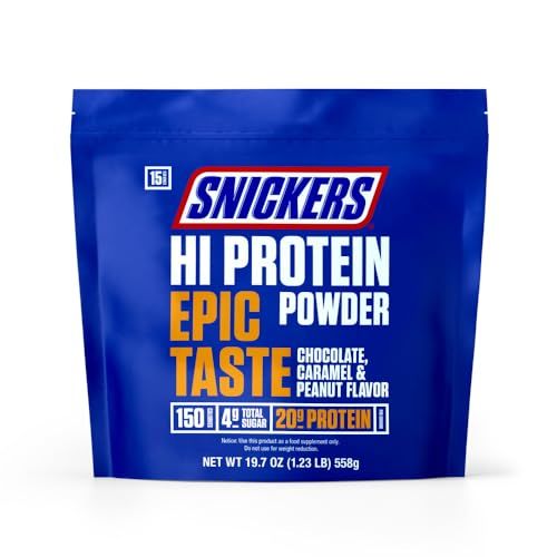 Snickers Chocolate, Caramel &amp; Peanut Flavored Hi Protein Powder, 19.7 Oz Bag