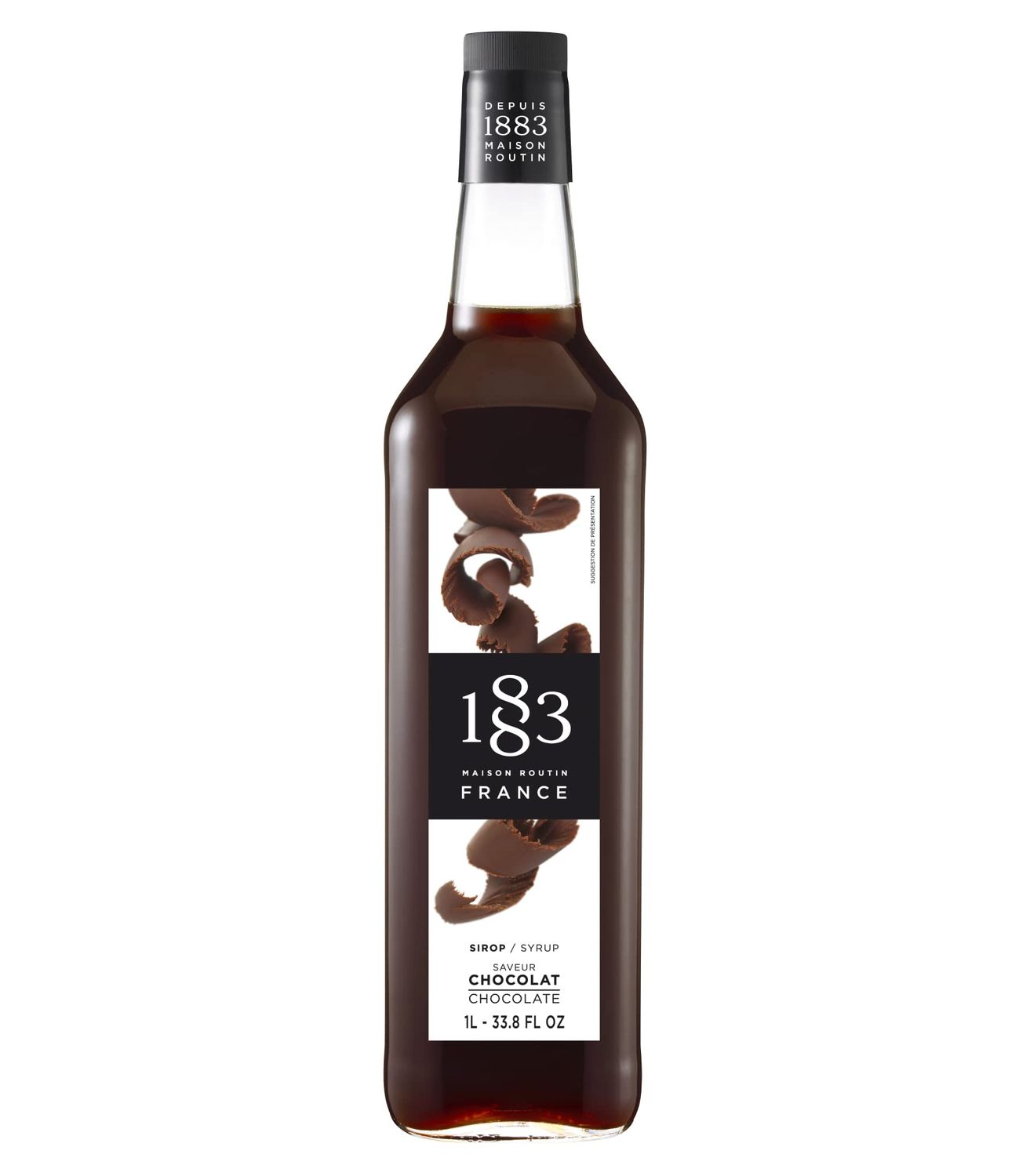 1883 Chocolate Syrup - Flavored Syrup for Hot &amp; Iced Beverages - Gluten-Free, Vegan, Non-GMO, Kosher, Preservative-Free, Made in France | Glass Bottle 1 Liter (33.8 Fl Oz)