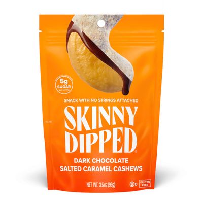 SkinnyDipped Salted Caramel Cashews, Healthy Snack, Plant Protien, Gluten Free, 3.5oz Resealable Bags, Pack of 5