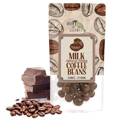 Green Jay Gourmet Milk Chocolate Covered Coffee Beans - Handmade &amp; Fresh Milk Chocolate Espresso Beans - Great Gift for Chocolate Lovers - 8 Ounce Resealable Bag