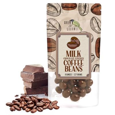 Green Jay Gourmet Milk Chocolate Covered Coffee Beans - Handmade &amp; Fresh Milk Chocolate Espresso Beans - Great Gift for Chocolate Lovers - 8 Ounce Resealable Bag