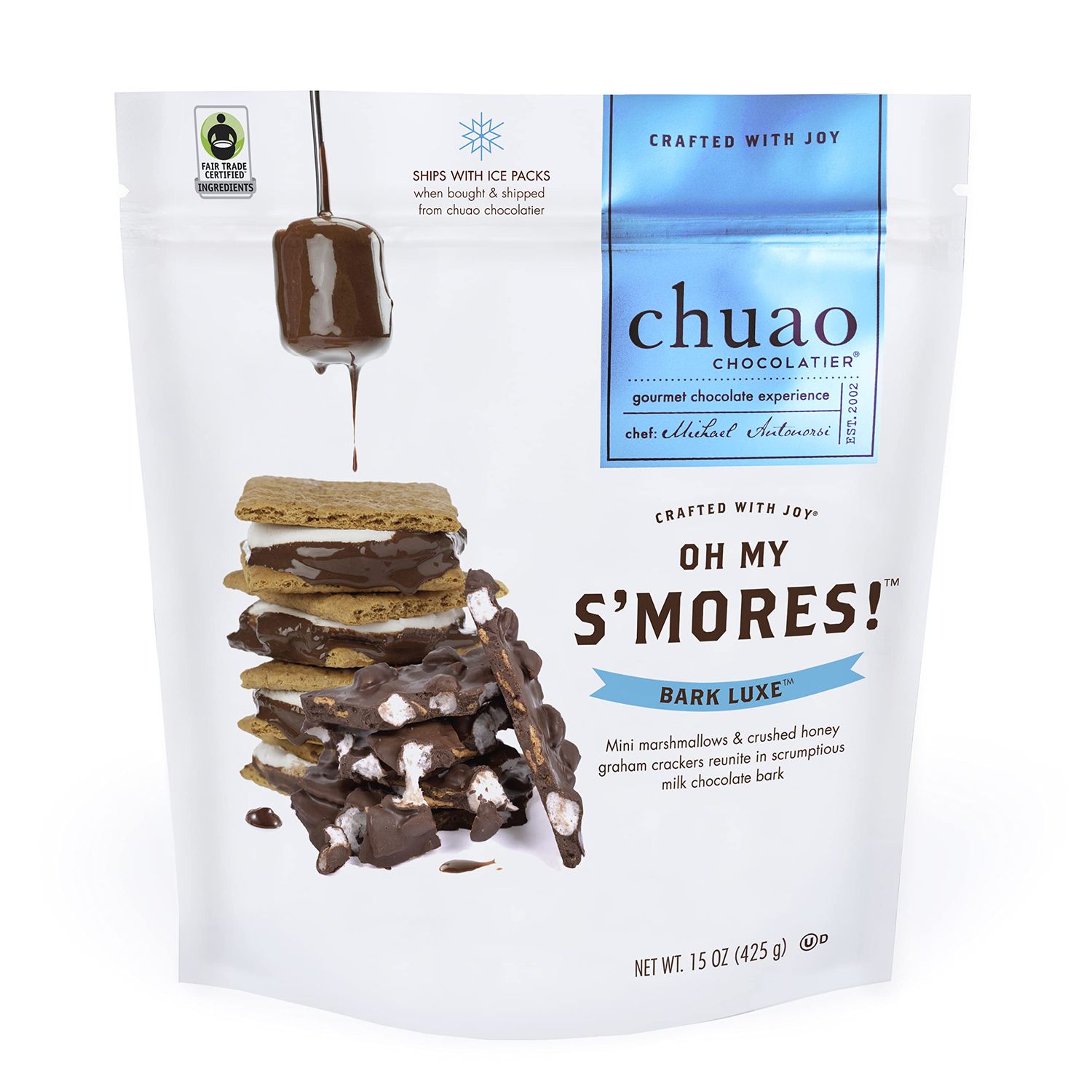 Chuao Chocolatier S&#39;mores Bark Luxe Milk Chocolate | Gourmet Artisan European No Preservatives | For Gift Baskets Snacking| 15 oz