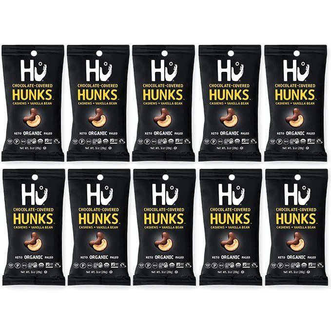 Hu Hunks Vegan Chocolate Covered Cashews with Vanilla Bean 1 oz Travel Size | 10 Pack | Organic, Paleo, Great for Snacking, Non GMO, Kosher Chocolate