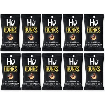 Hu Hunks Vegan Chocolate Covered Cashews with Vanilla Bean 1 oz Travel Size | 10 Pack | Organic, Paleo, Great for Snacking, Non GMO, Kosher Chocolate