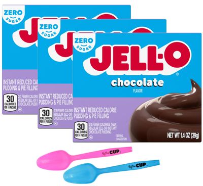 Jell-O Zero Sugar Chocolate Instant Pudding &amp; Pie Filling Mix 1.4 oz Box (Pack of 3) with By The Cup Mood Spoons