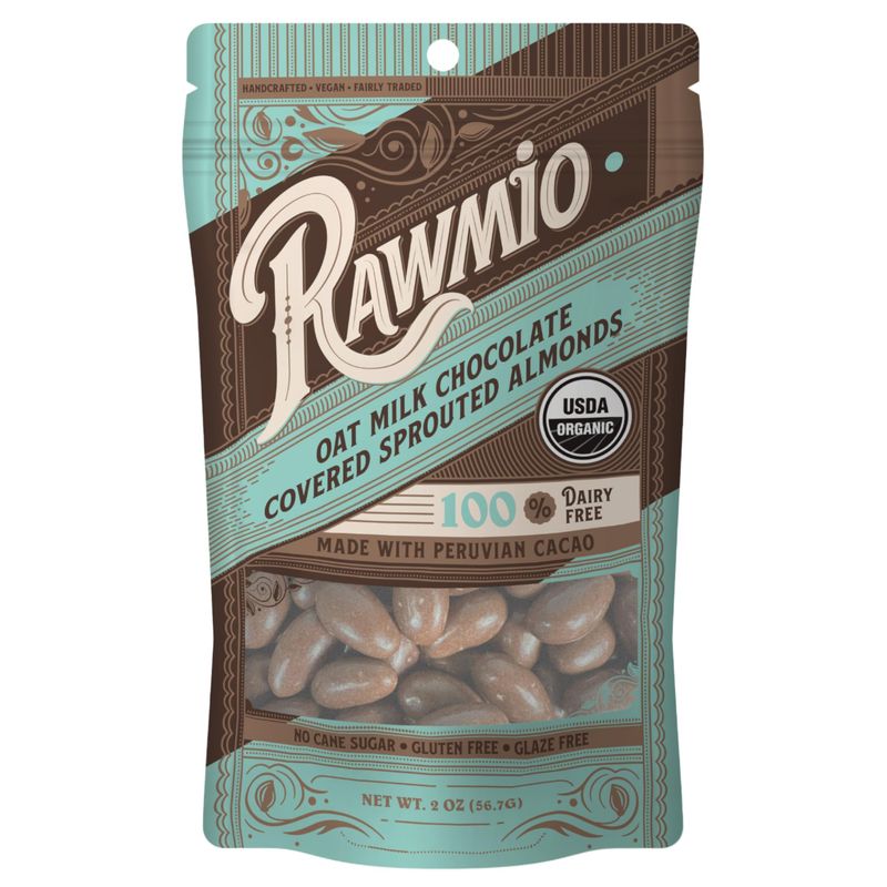 Rawmio Oat Milk Chocolate Covered Sprouted Almonds - Organic, Raw, Vegan, Gluten-Free - 1 Packs, 2 oz.