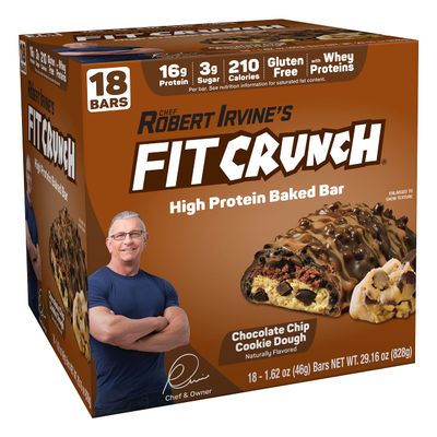 FITCRUNCH Snack Size Protein Bars, Designed by Robert Irvine, Worlds Only 6-Layer Baked Bar, 3g of Sugar &amp; Soft Cake Core (18 Bars, Chocolate Chip Cookie Dough)