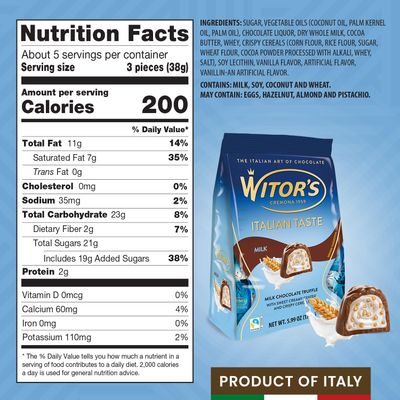 Witor's Chocolate Bags, Chocolate Truffles with Creamy Filling and Crispy Cereals, Italian Truffles, Made in Italy, Perfect for Gifting, Kosher Chocolate (5.99 Ounce, Milk Chocolate)