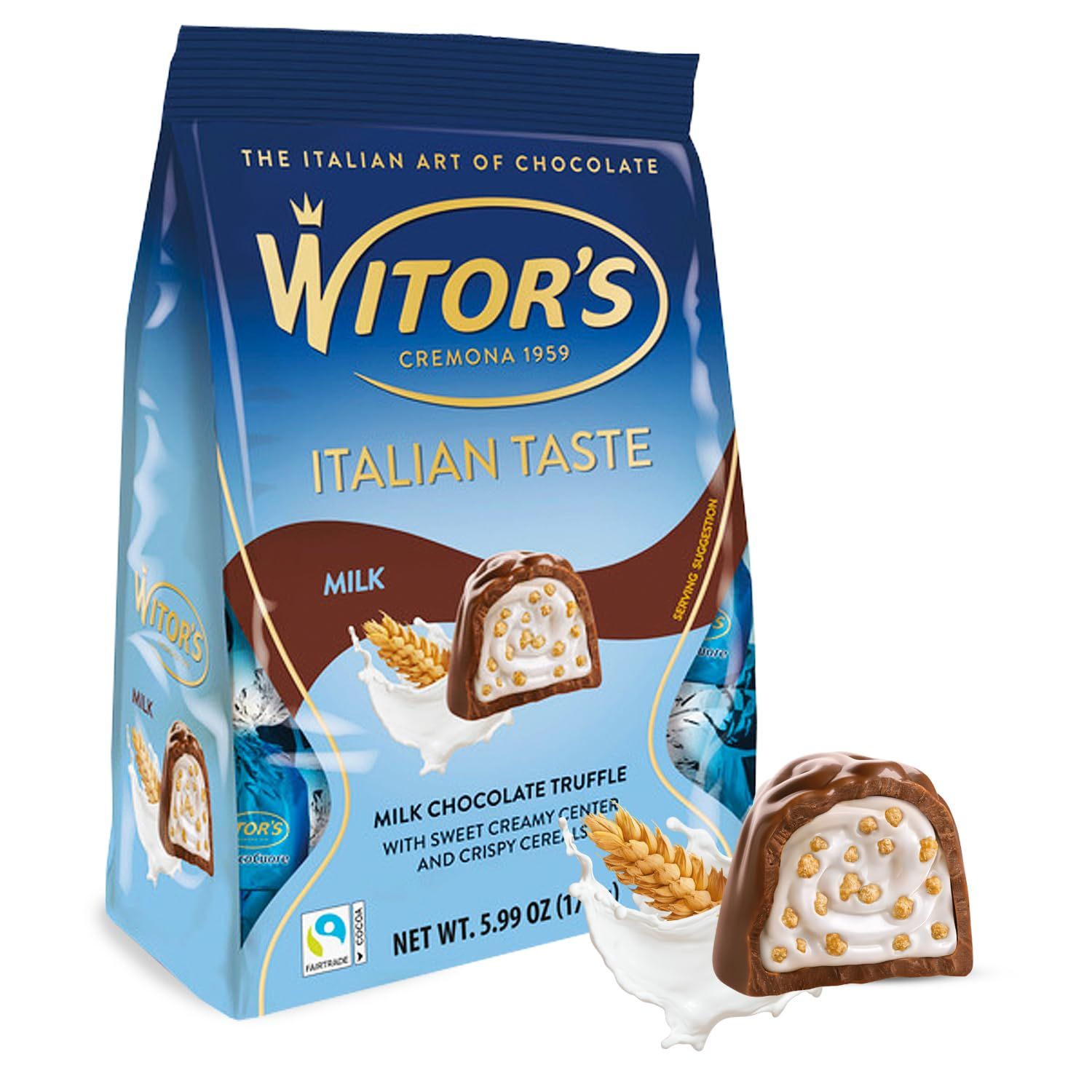Witor&#39;s Chocolate Bags, Chocolate Truffles with Creamy Filling and Crispy Cereals, Italian Truffles, Made in Italy, Perfect for Gifting, Kosher Chocolate (5.99 Ounce, Milk Chocolate)