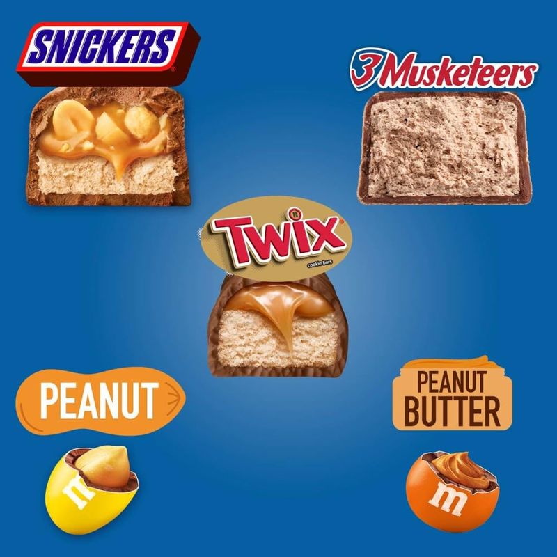 Mars SNICKERS, TWIX, MILKY WAY &amp; 3 MUSKETEERS Variety Pack Full Size Bulk Milk Chocolate Candy Bars Assortment, 53.68 oz, 30 Bars