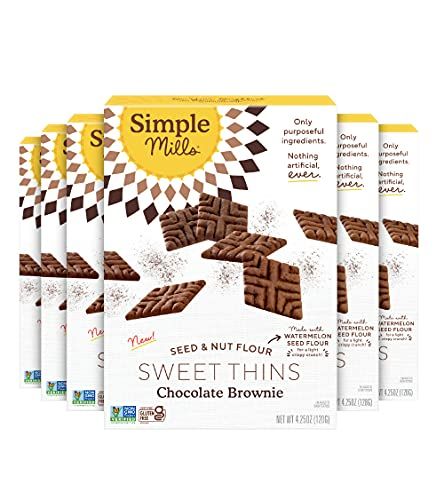 Simple Mills Sweet Thins Cookies, Nut &amp; Seed Flour, Chocolate Brownie, Gluten Free, Paleo Friendly, Healthy Snacks, 4.25 oz Pack of 6
