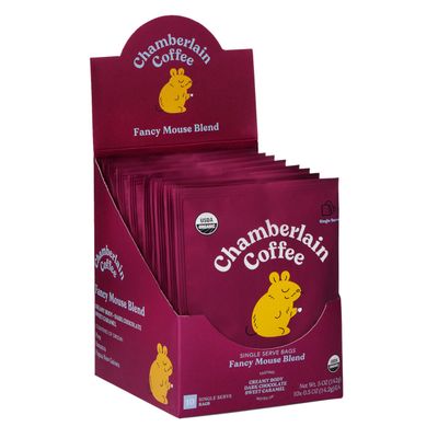 Chamberlain Coffee Fancy Mouse Blend Cold Brew Singles - Dark Roast Organic Coffee Single Serve Bags with Notes of Creamy Dark Chocolate &amp; Sweet Caramel - 10 Single Serve Cold Brew Sachets