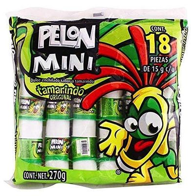 pelon pelo rico Mini Tamarind Push up Candy, 18-Count, Bag Authentic Mexican Candy with Free Chocolate Kinder Bar Included
