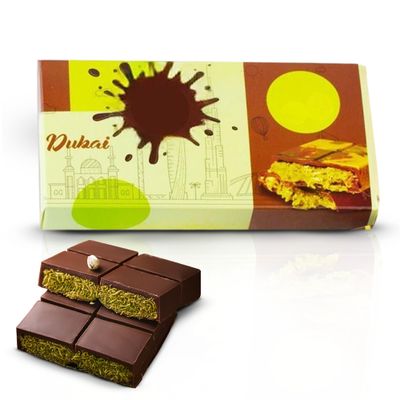 Dubai Chocolate Bar with Pistachio - 7 oz - Handmade Viral Dubai Chocolate - Crispy Shredded knafeh with Rich Chocolate, Ready to Eat, Perfect for Christmas (Pack of 1)