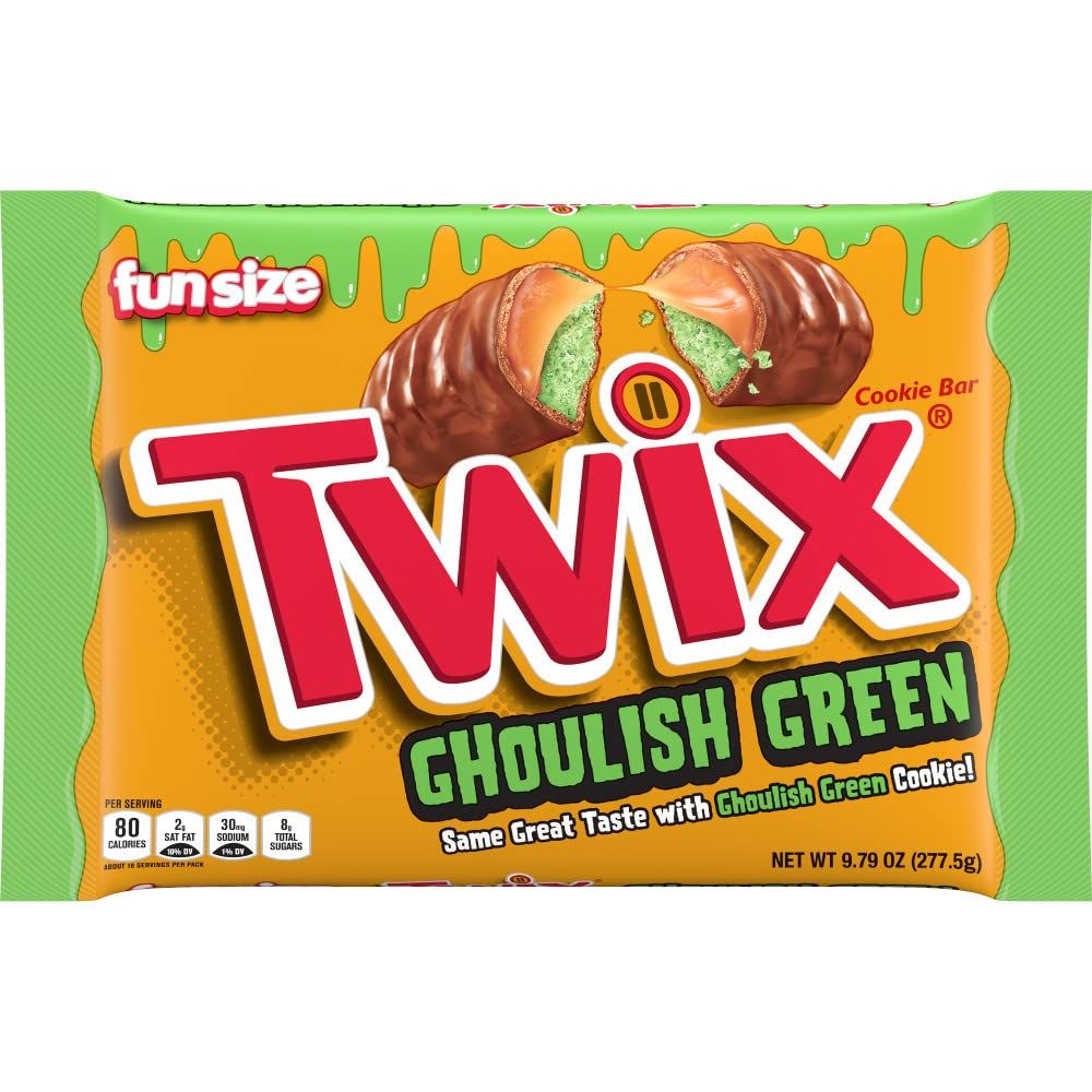 TWIX Ghoulish Green Caramel Cookie Fun Size Halloween Chocolate Bars, 9.8 oz Bag