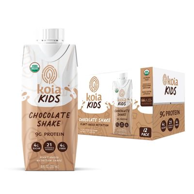 Koia - Kids Plant Based Protein Shake - Chocolate Shake - 9g Protein, 4g Sugar, 4g Fiber, 21 Vitamins &amp; Minerals - Organic, Non GMO, No Seed Oils - Allergen &amp; Gluten Free - 8 fl oz, 12 Cartons