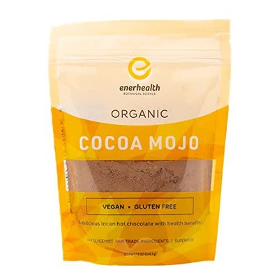 Enerhealth Botanicals Cocoa Mojo - Certified Organic Hot Chocolate Peruvian Cocoa Mix, Sweetened with Low Glycemic Coconut Palm Sugar and Infused with 6 Mushroom Extracts to Boost Immunity - 12 oz