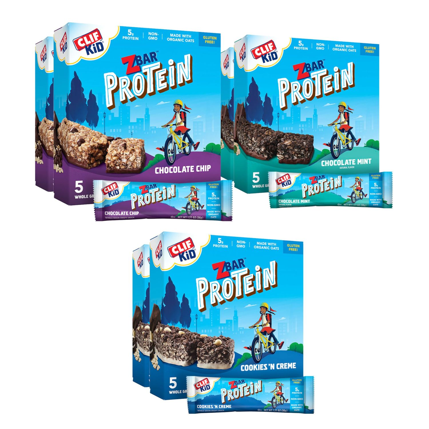 Zbar Protein - Chocolate Chip, Chocolate Mint, and Cookies &#39;n Creme - Variety Pack - Crispy Whole Grain Snack Bars - Made with Organic Oats - Non-GMO - 5g Protein - 1.27 oz. (30 Count)