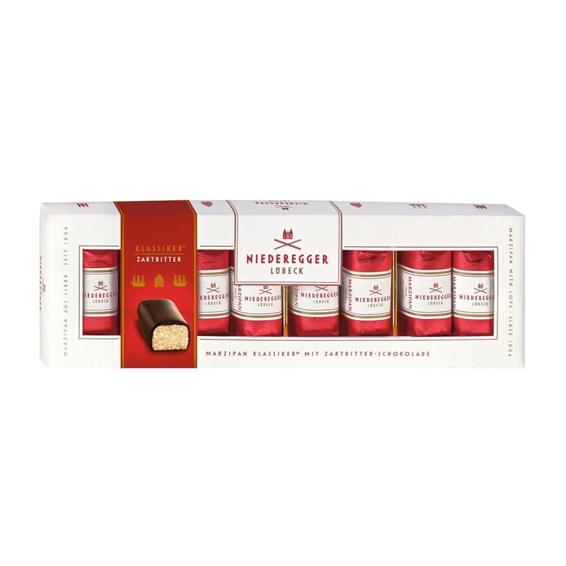 Niederegger Classic Marzipan Gift Box | Pure German Marzipan Covered in Crisp and Dark Chocolate | 8 Pieces Per Box | Kosher | 100g / 3.5oz.