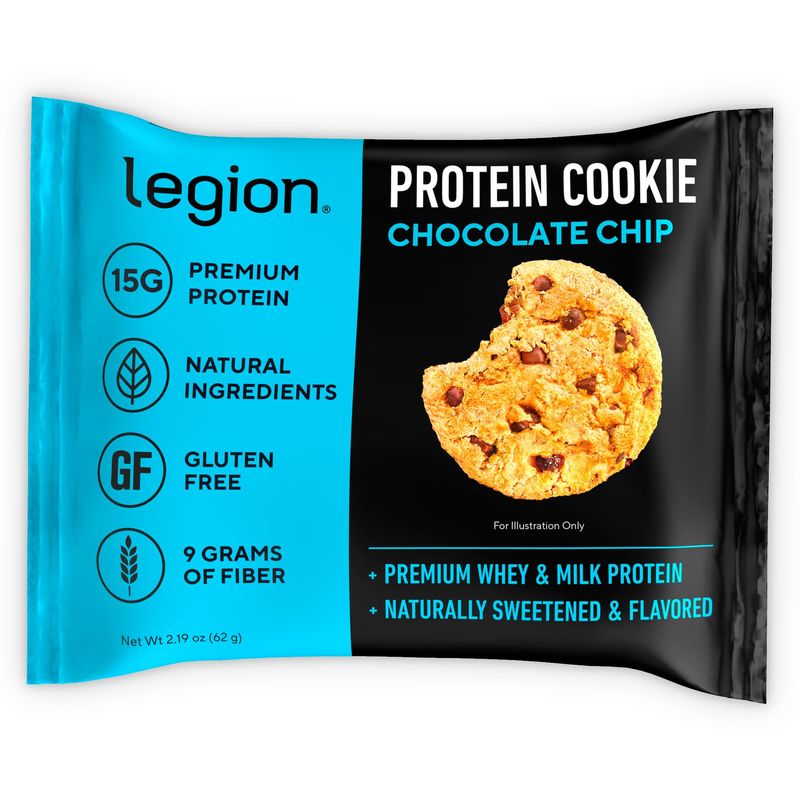 Legion Chocolate Chip Protein Cookies - High Protein Snacks for Adults with Prebiotic Fiber- Healthy Cookies for Dessert or Post-Workout Snack - Delicious On-the-Go Energy Cookies (12 Count)