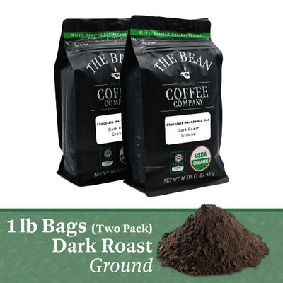 The Bean Organic Coffee Company Chocolate Macadamia Nut, Medium Roast, Ground Coffee, 16-Ounce Bags (Pack of 2), Caf molido tostado orgnico