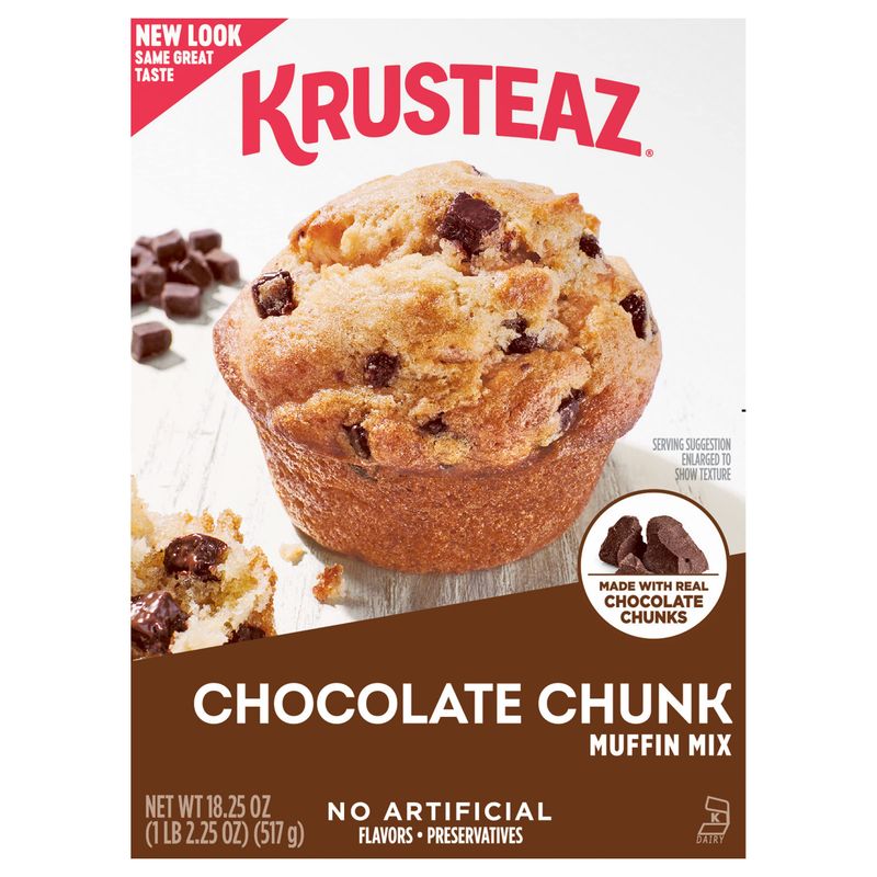 Krusteaz Chocolate Chunk Muffin Mix, With Real Chocolate, No Artificial Flavors or Preservatives, 18.25-ounce Boxes (Pack of 12)