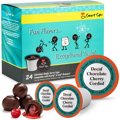 Smart Sips, Decaf Chocolate Cherry Cordial Coffee, Medium Roast, Decaffeinated Gourmet Flavored Coffee Single Serve Pods for Keurig K-Cup Brewers, 24 Count