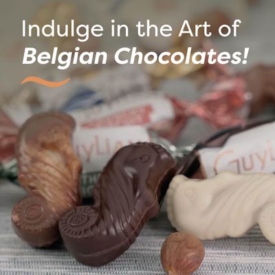 Belgian Chocolate Gift Box - 13 Assorted Temptations Seahorses by GuyLian, 6 Gourmet Flavors, Hazelnut Pralin & Milk Truffle, Elegant Treat, 124g