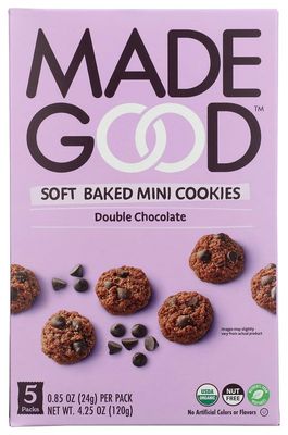 MadeGood Double Chocolate Soft-Baked Cookies, 0.85oz Each, Organic Snacks