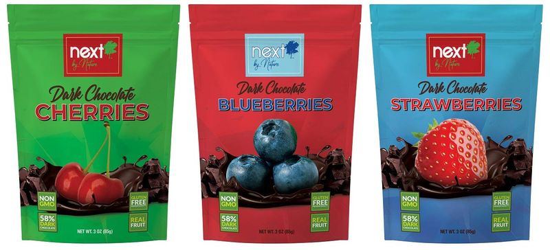 Next by Nature Dark Chocolate Fruit Variety Pack (3 oz Cherry, Strawberry, Blueberry) (Pack of 3)