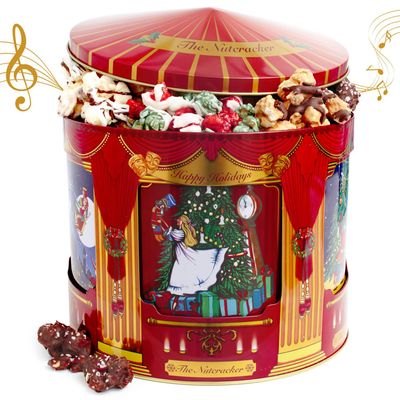 BONNIE AND POP - Christmas Popcorn Gift Tin - Gourmet Food Gifts - Plays Music - Chocolate &amp; Popcorn Gift Tin, Holiday Basket - Nutcracker Suite
