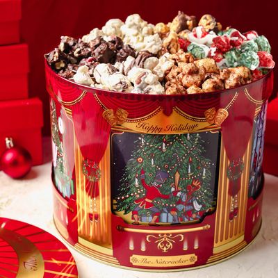 BONNIE AND POP - Christmas Popcorn Gift Tin - Gourmet Food Gifts - Plays Music - Chocolate &amp; Popcorn Gift Tin, Holiday Basket - Nutcracker Suite