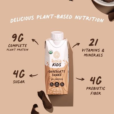 Koia - Kids Plant Based Protein Shake - Chocolate Shake - 9g Protein, 4g Sugar, 4g Fiber, 21 Vitamins &amp; Minerals - Organic, Non GMO, No Seed Oils - Allergen &amp; Gluten Free - 8 fl oz, 12 Cartons