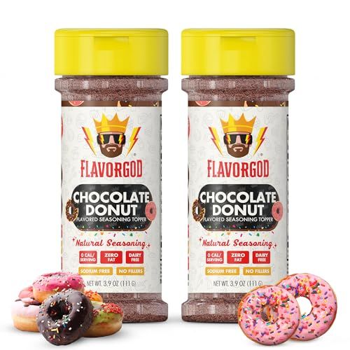 Chocolate Donut Topper Seasoning Mix, 2 Bottles by Flavor God - Premium All Natural &amp; Healthy Spice - Blend for Coffee, Oatmeal, Pancakes &amp; Smoothies - Kosher, Low Sodium, &amp; Gluten-Free