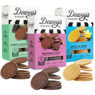 Dewey&#39;s Bakery Brownie, Chocolate Mint and Vanilla Moravian Cookie Thin Variety Pack, 9 oz (Pack of 3)